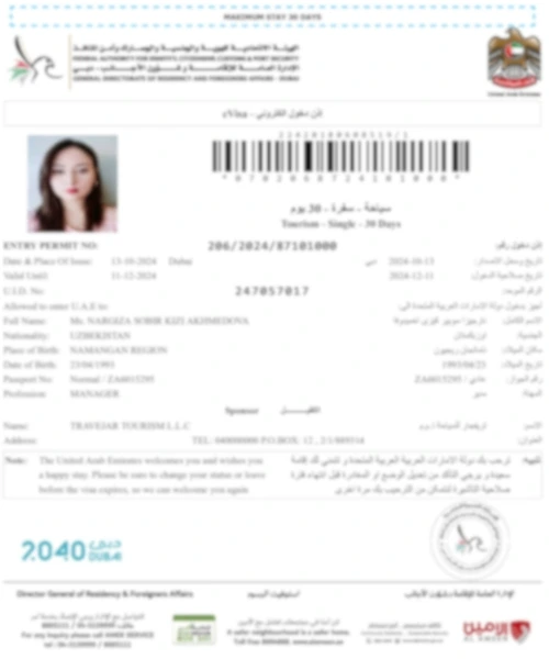 dubai visa sample